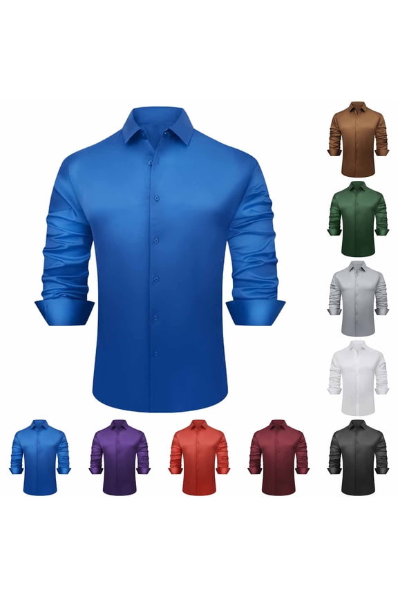 Mens Business Casual Shirts Satin Silk Long Sleeve Button Down Work Shirt Regular Fit Comfy Solid Color Dress Shirt Purple XL