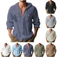 thumbnail image 1 of BiZtdJrK Mens Button Down Hooded Shirts Lightweight Casual Long Sleeve Hoodies 2 Pockets Cargo Shirt Vacation Beach Tops, Sky Blue, L, 1 of 4