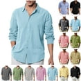thumbnail image 1 of BiZtdJrK Mens Button Down Shirt 2025 Summer Lightweight Cotton Linen Beach Tops Solid Casual Long Sleeve Spread Collar Shirts Going Out Tops Light Blue XXL Ofertas de Hoy en Liquidación, 1 of 6