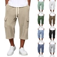 thumbnail image 1 of BiZtdJrK Mens Capri Sweatpants with Pockets Drawstring Elastic Waist Straight Leg Cargo Capris Loose Fit Comfy Solid Color Summer Pants Navy M, 1 of 7