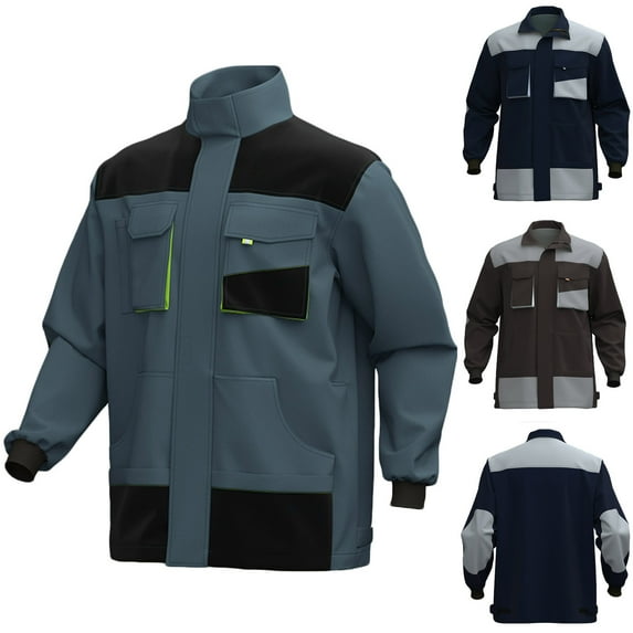 BiZtdJrK Mens Cargo Jacket Color Block Zip Up Stand Collar Coat Multi Pockets Work Jackets Big and Tall Windbreakers Gray XXXXXL