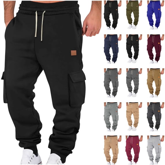 BiZtdJrK Mens Cargo Jogger Pants Casual Drawstring Waist Elastic Sweatpants Baggy Cinch Bottom Workout Athletic Running Pants with Pockets Dark Gray M Prime Sales of The Day