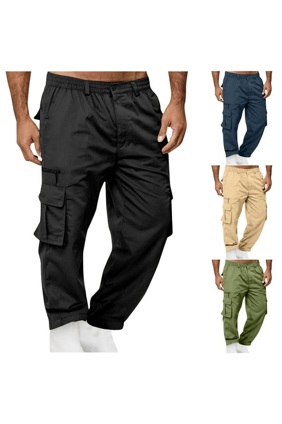 Mens Cargo Pants Casual Button Elastic Waist Tactical Pants Outdoor Military Combat Workout Hiking Pants Solid Work Trousers with Multi-Pockets Ofertas Flash Del Dia Black XL