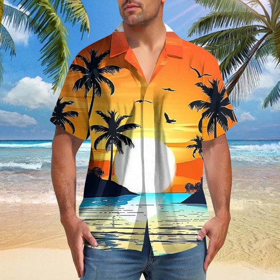 BiZtdJrK Mens Casual Button Down Shirts Wrinkle Free Lapel Short Sleeve Summer Shirt Big and Tall Tropical Print Hawaiian Beach Tops Multicolor XXXXXL