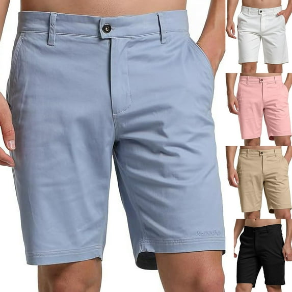 BiZtdJrK Mens Casual Cotton Shorts Regular Fit Summer Bermuda Shorts Breathable Golf Active Shorts with Pockets Pink L