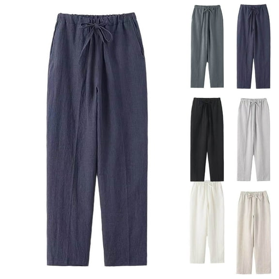 BiZtdJrK Mens Casual Drawstring Elastic Waist Lounge Pant Loose Fit Straight Leg Trousers Big and Tall Pajamas Pants with Pockets, White, XXXL