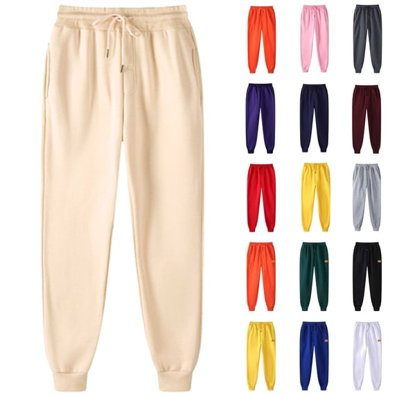 BiZtdJrK Mens Casual Elastic Bottom Joggers Pants Fall Winter Gym Athletic Fleece Sweatpants Solid Color Drawstring Lounge Trousers with Pockets, Beige, XXXL