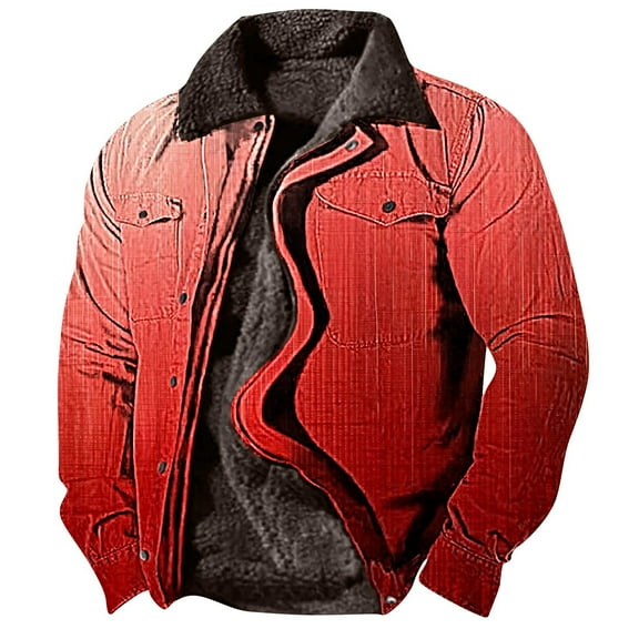 BiZtdJrK Mens Casual Jackets Fleece Lined Gradient Print Warm Coat Casual Long Sleeve Zipper Jackets Ethnic Style Winter Coat with Pockets Red M