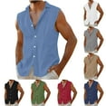 thumbnail image 1 of BiZtdJrK Mens Casual Linen Button Down Sleeveless Shirts Beach Summer Lapel Collar Tanks Tops with Chest Pocket Vacation Clothes Army Green XXL, 1 of 6