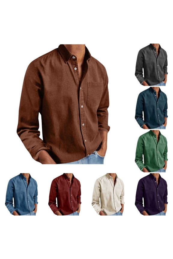 Mens Casual Long Sleeve Button Down Shacket Solid Color Lapel Work Tops with Chest Pocket Vacation Outfits Beige S