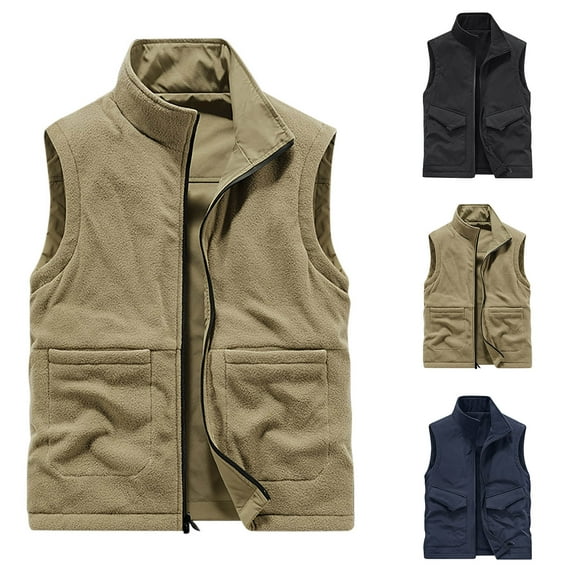 BiZtdJrK Mens Casual Outerwear Vest Lightweight Zip Up Fleece Sleeveless Jacket Outdoor Work Hiking Travel Golf Vest with Pockets Prime Day Sales Today Black L