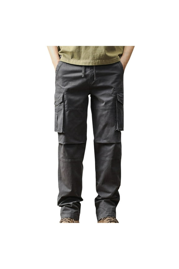 Mens Casual Pants Cotton Elastic Waist Cargo Pants Loose Lighweight Outdoor Work Trousers Fashion Tapered Pants with Pockets Gray L