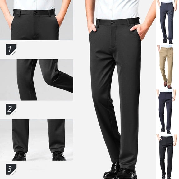 BiZtdJrK Mens Classic Suits Pants Wrinkle Free Formal Dress Pants Straight Fit Business Pants with Pockets Khaki S