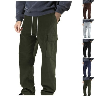 BiZtdJrK Mens Corduroy Pants Drawstring Waist Straight Cargo Pants Casual Loose Wide Leg Sweatpants Solid Color Work Trousers with Multi Pockets Back to College Sale Red M