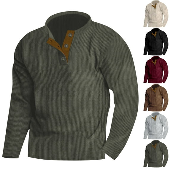 BiZtdJrK Mens Corduroy Sweatshirts Quarter Button Up Long Sleeve Pullover Vintage Crewneck Casual Sweatshirts 2025 New Fall Street Clothing Cyber And Monday Sales Wine S
