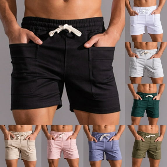 BiZtdJrK Mens Cotton Athletic Shorts Elastic Waist Drawstring Comfy Sweat Shorts Lightweight Gym Workout Shorts with Pockets Deal of The Day Clearance Army Green L