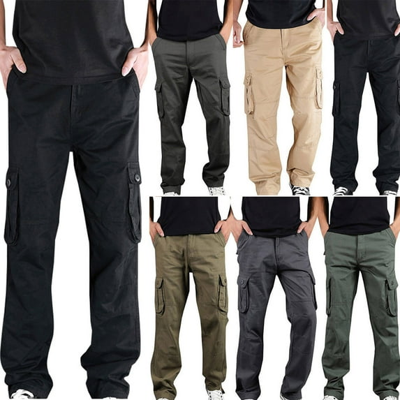 BiZtdJrK Mens Cotton Cargo Pants Big and Tall Casual Baggy Jogger Pants Outdoor Work Hiking Straight Pants with Multi Pockets Winter Savings Yellow XXXXL