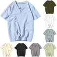 thumbnail image 1 of BiZtdJrK Mens Cotton Linen Shirts Casual Regular-Fit Short Sleeve T-Shirt Summer Lightweight Button Henley Shirt Vacation Beach Tops Gray L Back to College Sale, 1 of 9