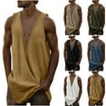 thumbnail image 1 of BiZtdJrK Mens Deep V Neck Tank Tops Summer Lightweight Linen Sleeveless Vest Shirts Loose Fit Long Muscle Shirt Tanks Beach Outfits Black XXL Vacation Sale, 1 of 7