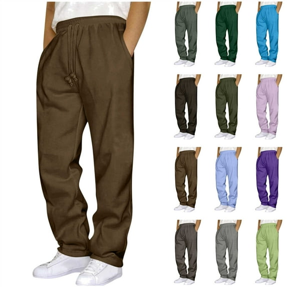 BiZtdJrK Mens Drawstring Sweatpants Elastic Waist Straight Leg Jogger Pants Solid Casual Athletic Hiking Pants with Pockets, Brown, S