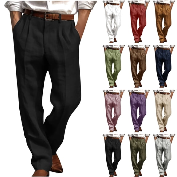 BiZtdJrK Mens Dress Pants Relaxed Fit Casual Work Suit Pants Pleated Front Straight Leg Slacks Comfort Trousers, Khaki, M