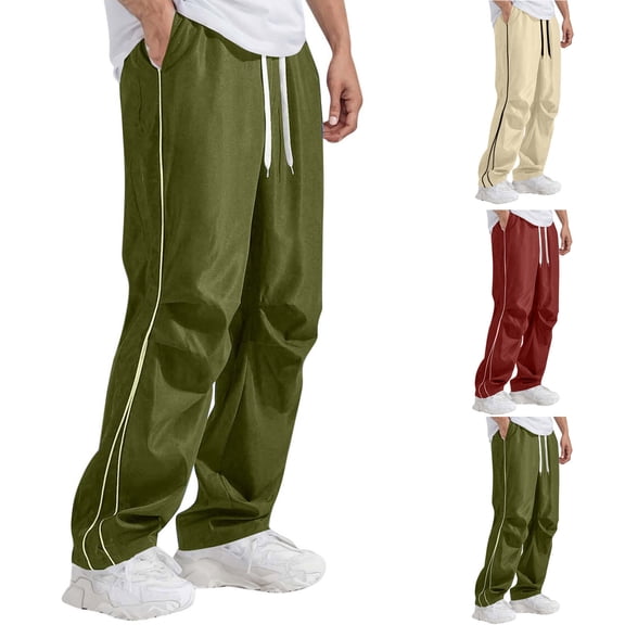 BiZtdJrK Mens Elastic Waist Wide Leg Track Pants Contrast Stripe Casual Retro Style Lounge Pants with Pockets, Wine, M