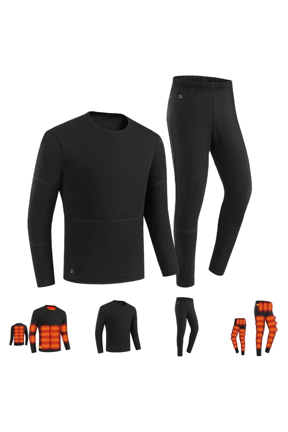 Mens Electric Heated Underwear Tops 22 Zone Heating Thermal Shirt Outdoor Long Sleeve Pullover for Cold Weather, Black, XXXL