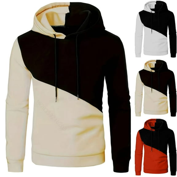 BiZtdJrK Mens Fall Hooded Pullover Color Block Long Sleeve Casual Sweatshirts Drawstring Fashion Street Hoodie Sweatshirt Red XXXL