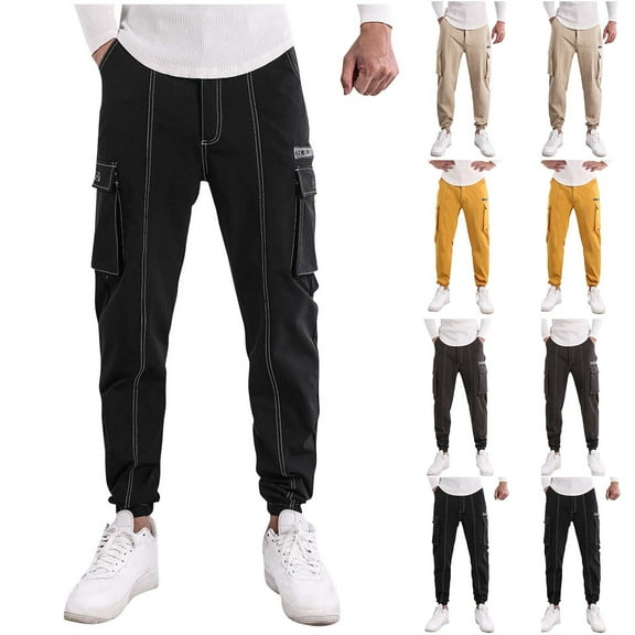 BiZtdJrK Mens Fashion Joggers Soft Modal Elastic Waist Casual Cargo Pant Regular Fit Y2k Street Pants with Multi Pockets Yellow L