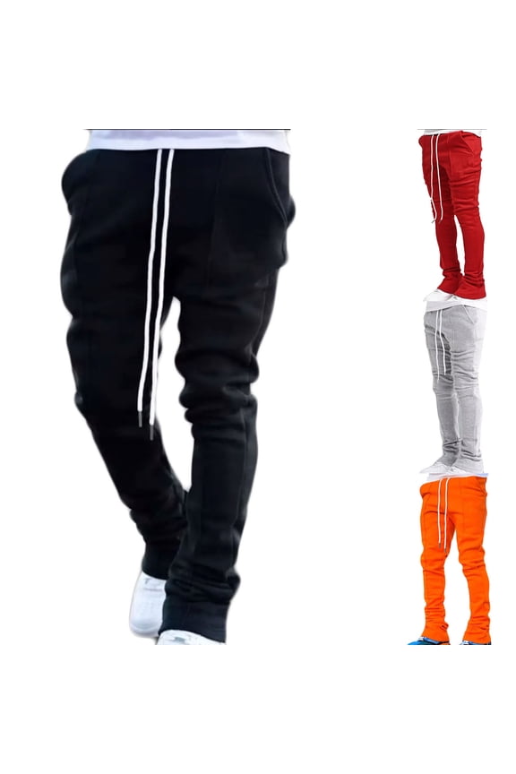 Mens Fashion Sweatpant Drawstring Low Waist Flare Leg Pants Stacked Trousers Slim Fit Streetwear Sweat Pant with Pockets Gray M