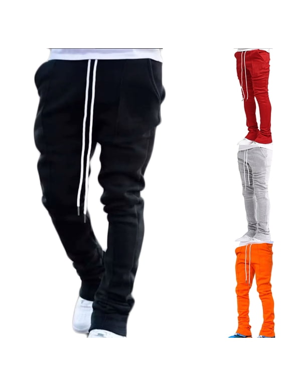 Mens Fashion Sweatpant Drawstring Low Waist Flare Leg Pants Stacked Trousers Slim Fit Streetwear Sweat Pant with Pockets Gray XXL
