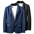 thumbnail image 1 of BiZtdJrK Mens Faux Leather Blazers Notched Lapel One Button Stylish Sport Coats Regular Fit Business Work Suit Jacket Blue S, 1 of 10