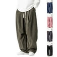thumbnail image 1 of BiZtdJrK Mens Flannel Casual Pants Elastic Waist Straight Wide Leg Sweatpants Lightweight Drawstring Pants with Pockets, Army Green, M, 1 of 9