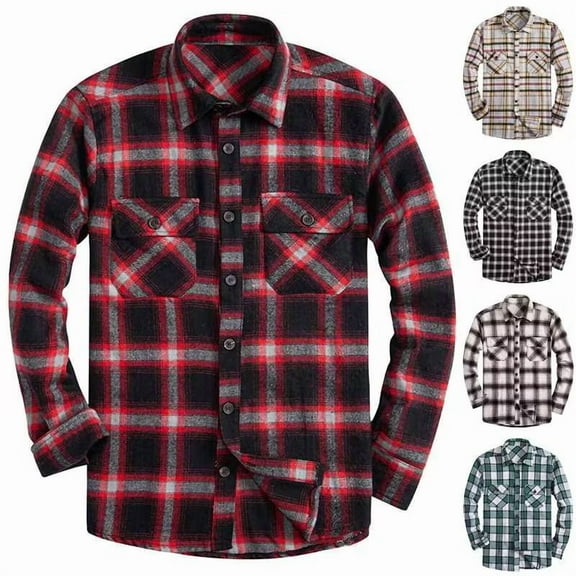 BiZtdJrK Mens Flannel Shirts Long Sleeve Casual Button Down Plaid Shirt Fall Outdoor Hiking Work Tops with Pockets Coffee L
