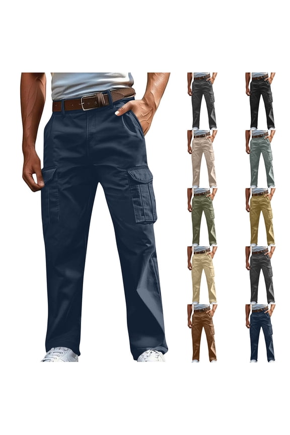 BiZtdJrK Mens Flat Front Cargo Pants Dressy Hiking Outdoor Sweatpants with Multic-Pockets Casual Straight Leg Loose Fit Outfits, Yellow, XXL