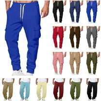 BiZtdJrK Mens Fleece Cargo Sweatpants Drawstring Elastic Waist Jogger Pants Baggy Cinch Bottom Hiking Work Trousers with Pockets, Blue, L