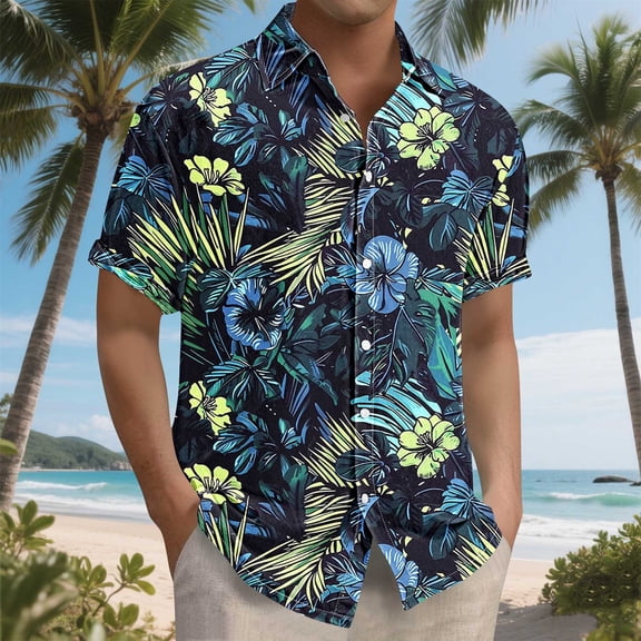 BiZtdJrK Mens Floral Shirts Big and Tall Short Sleeve Button Down Hawaiian Shirt Lightweight Breathable Travel Vacation Shirts Multicolor XL