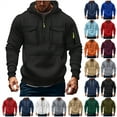 thumbnail image 1 of BiZtdJrK Mens Full Zip Fleece Hoodie Casual Solid Color Long Sleeve Sweatshirt Cargo Jackets Fall Winter Drawstring Hooded Coats with Pocket, Orange, S, 1 of 4