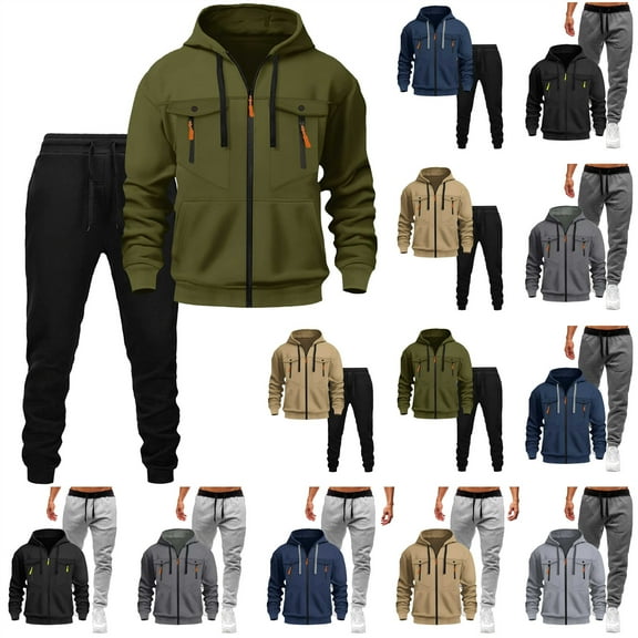 BiZtdJrK Mens Full Zip Track Suits 2 Piece Outfits Hoodies Tops and Sweatpants Sweatsuits Casual Running Jogging Sport Tracksuits, Gray, S