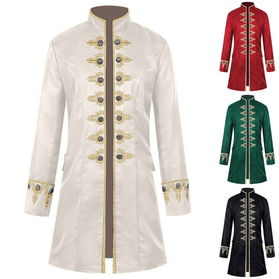 BiZtdJrK Mens Gothic Steampunk Frock Coat Vintage Medieval Victorian Uniform Tailcoat Jackets Halloween Costume, Green, XL