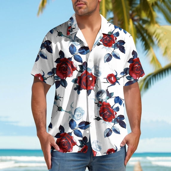 BiZtdJrK Mens Hawaiian Shirts Short Sleeve Fashion Lapel Short Sleeve Button Down Shirt Tropical Floral Print Beach Vacation Shirts Multicolor XXL