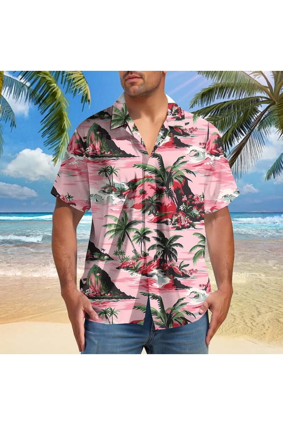 Mens Hawaiian Shirts Tropical Short Sleeve Button Down Shirt Big and Tall Lapel Fashion Street Shirts Summer Clothes Pink XXXL