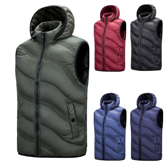 BiZtdJrK Mens Hooded Puffer Vest Lightweight Sleeveless Zip Up Jacket Outdoor Windproof Workwear for Travel Hiking Running Lightening Sales Wine XXXL