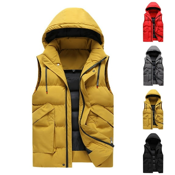 BiZtdJrK Mens Hooded Puffer Vest Sleeveless Zip Up Padded Jackets Coat Big and Tall Outdoor Lightweight Water-Resistant Vests with Pockets Clearance Items Black XXL