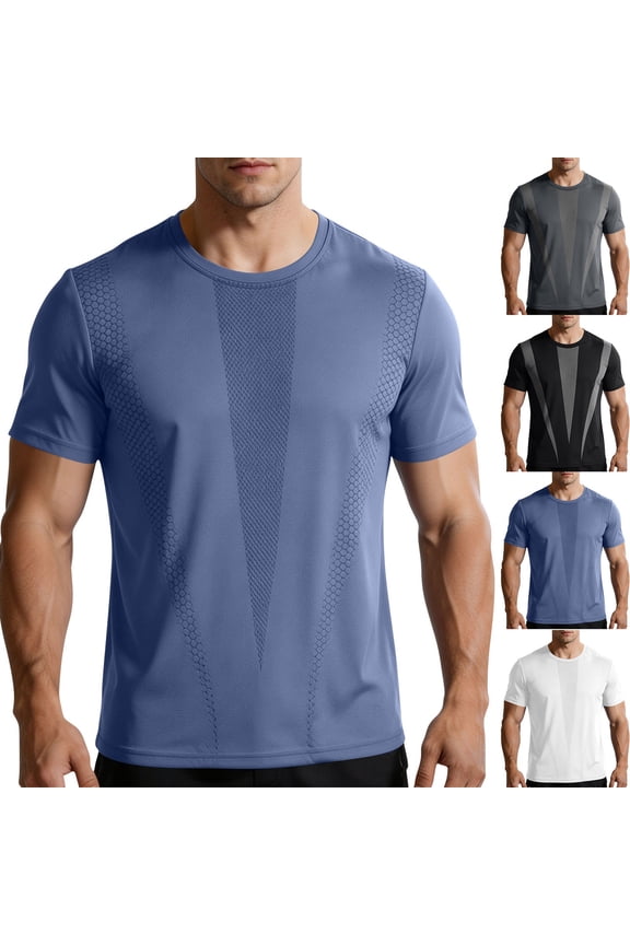 Mens Ice-Silk Quick Day T Shirt Short Sleeve Crewneck Casual Workout Tops Summer Breathable Running Gym Tshirts White M