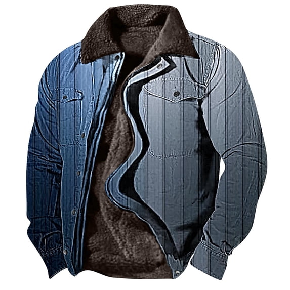 BiZtdJrK Mens Jackets Loose Fit Long Sleeve Warm Jacket Gradient Print Casual Zipper Coat Winter Warm Jacket Coats, Fleece Neck Lightning Sales Of Today Blue XXL