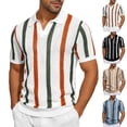 thumbnail image 1 of BiZtdJrK Mens Knit Tops Striped Lapel Short Sleeve V Neck Polos Shirts Color Block Fashion Summer Tee Shirt Khaki S, 1 of 7