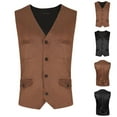 thumbnail image 1 of BiZtdJrK Mens Lightweight Dress Vest Vintage Western Formal Vests Solid Color Sleeveless Slim Fit Waistcoat with Pockets, Brown, L, 1 of 9