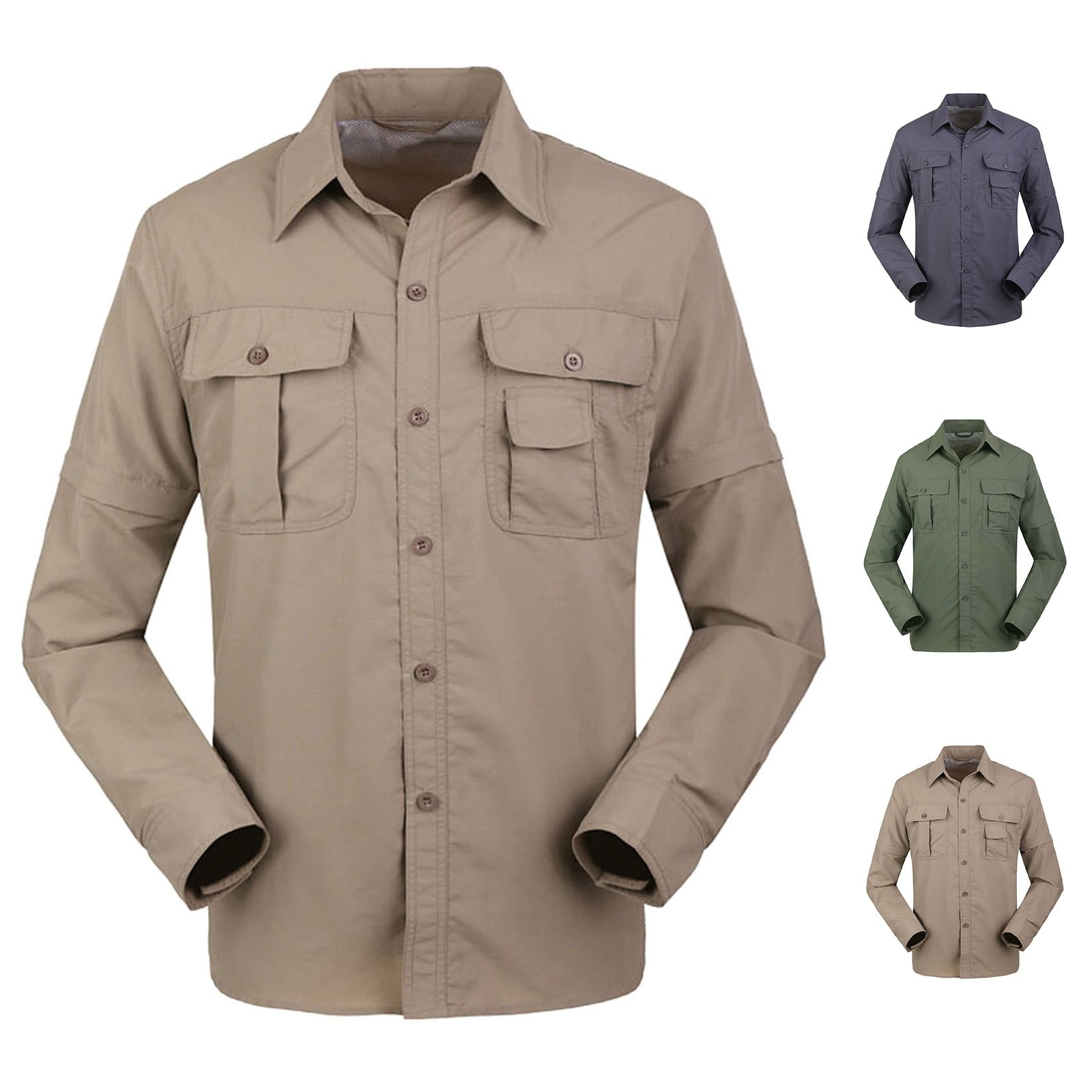 BiZtdJrK Mens Long Sleeve Hiking Shirts Waterproof Sun Protection Fishing Shirts Convertible