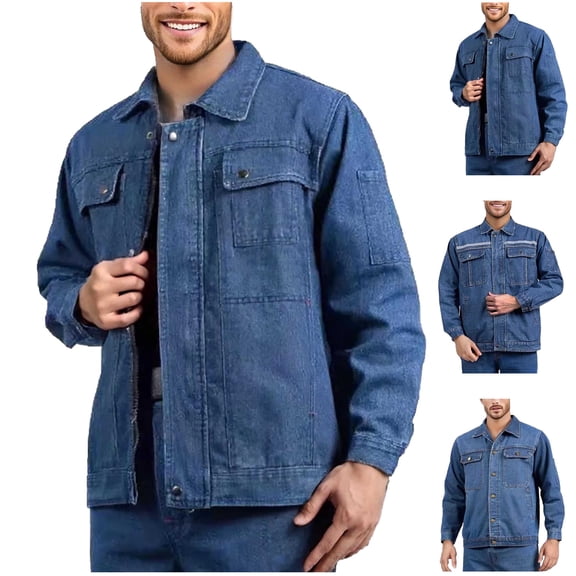 BiZtdJrK Mens Long Sleeve Jean Work Shirt Jackets Casual Button Down Lapel Denim Coat with Pockets Fall Fashion Clothes, Blue, XXXL